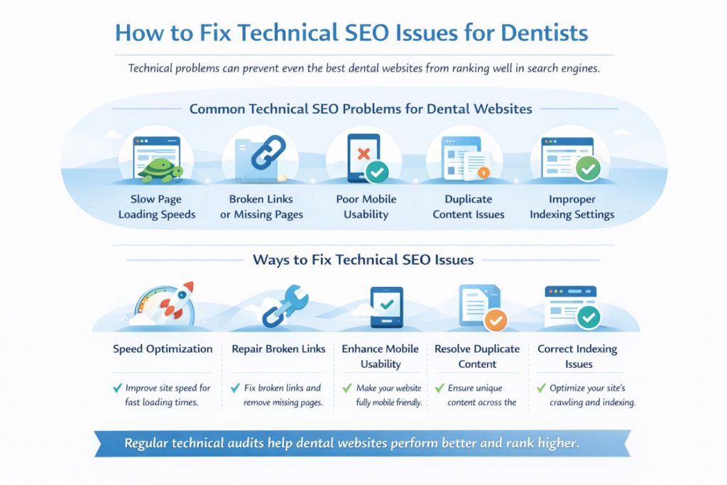 A graphic explaining how to fix common SEO issues 
