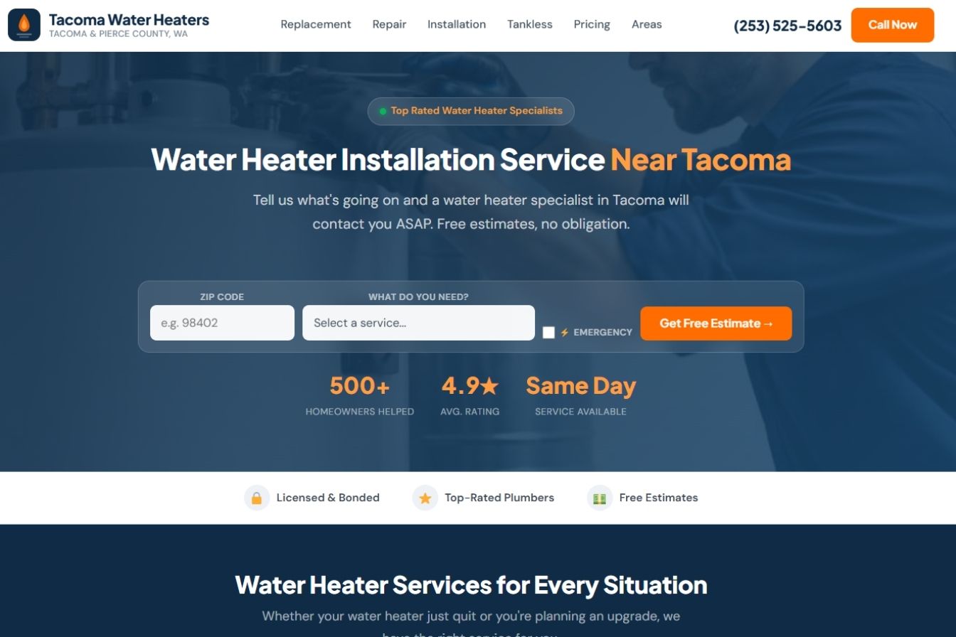 Tacoma Water Heaters website